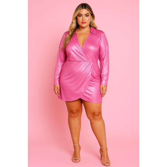 Abercrombie & Fitch Women Satin Dress Large Tall Drapey Barbiecore Holiday Party - Picture 1 of 7